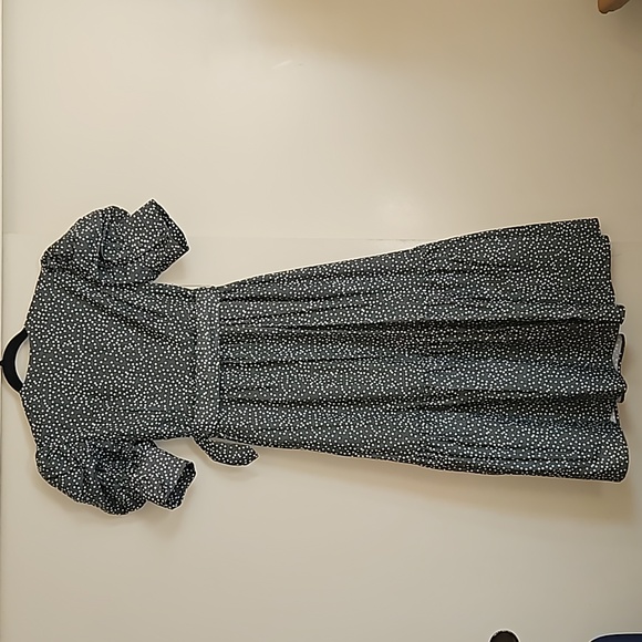 OPT Green Papin Short Balloon Sleeves Belted Midi Sundress Small Polka Dots - Picture 3 of 16